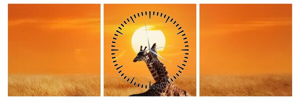Slika - Žirafe u nacionalnom parku Serengeti (sa satom) (90x30 cm)