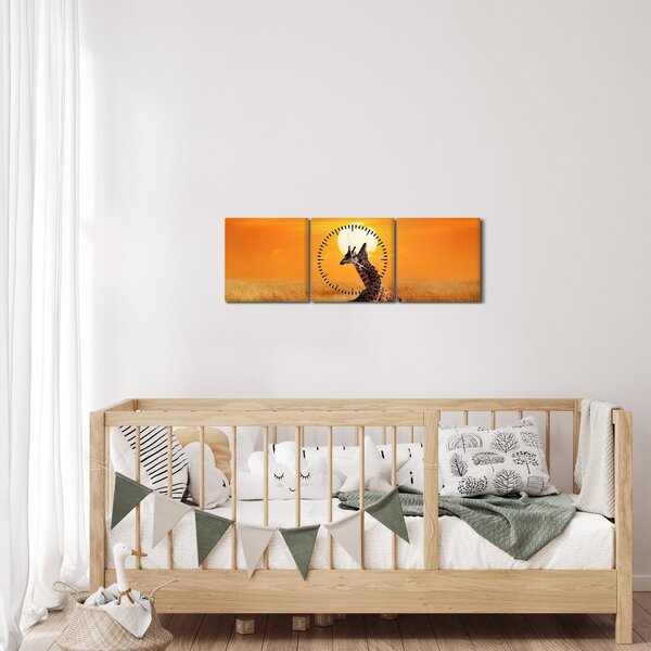 Slika - Žirafe u nacionalnom parku Serengeti (sa satom) (90x30 cm)