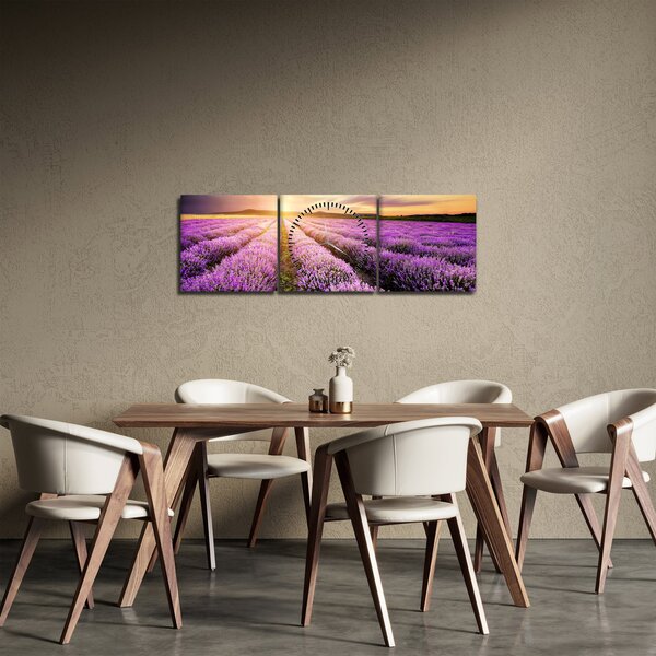 Slika - Izlazak sunca u polju lavande (sa satom) (90x30 cm)