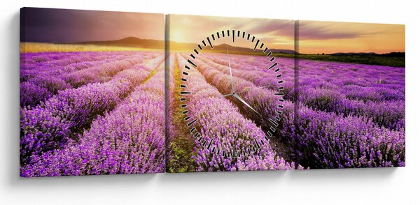 Slika - Izlazak sunca u polju lavande (sa satom) (90x30 cm)