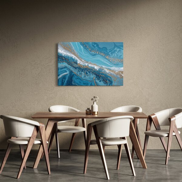 Slika - Svijetloplavi mramor sa zlatom I. (90x60 cm)