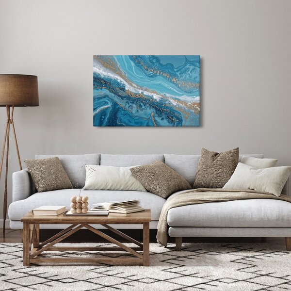 Slika - Svijetloplavi mramor sa zlatom I. (90x60 cm)