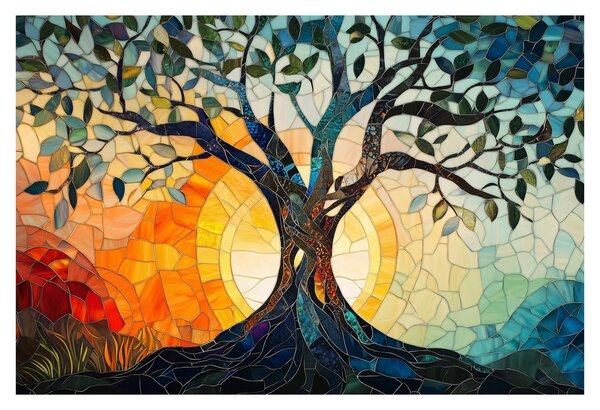 Slika – Mozaik – sunce i drvo I. (90x60 cm)