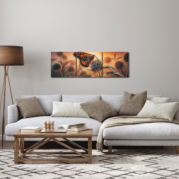 Slika – Leptir u zalazećem suncu (sa satom) (90x30 cm)