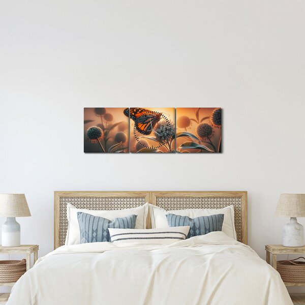 Slika – Leptir u zalazećem suncu (sa satom) (90x30 cm)