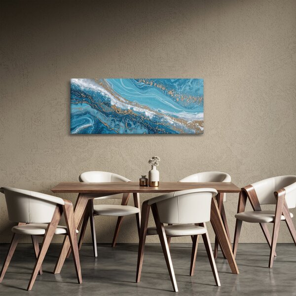 Slika - Svijetloplavi mramor sa zlatom I. (120x50 cm)