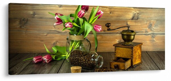 Slika - tulipani, mlinac i kava (120x50 cm)