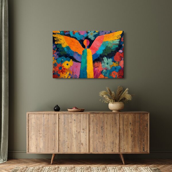 Slika - Apstraktni anđeo s cvijećem (90x60 cm)