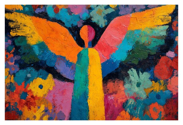 Slika - Apstraktni anđeo s cvijećem (90x60 cm)