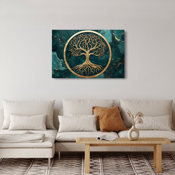 Slika – Zlatno drvo života u mramoru (90x60 cm)
