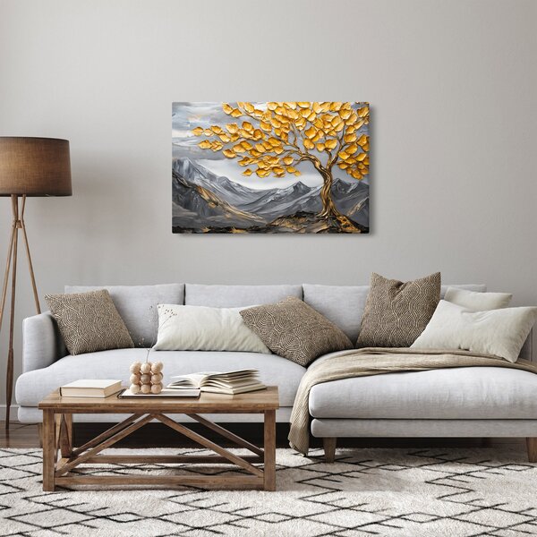 Slika – Drvo sa zlatnim lišćem (90x60 cm)