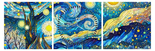 Slika – Mozaik zvjezdane noći (sa satom) (90x30 cm)