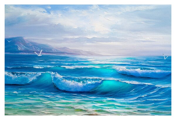 Slika - Ulje na platnu mora s galebovima (90x60 cm)