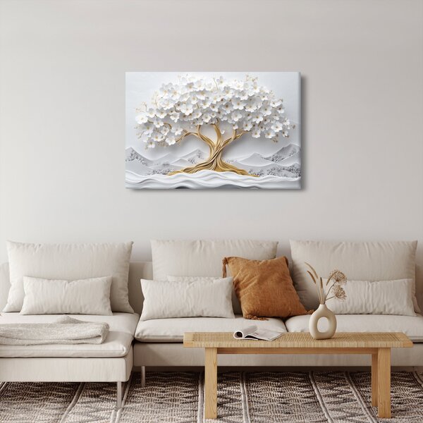 Slika – 3D elegantno drvo života puno cvijeća (90x60 cm)