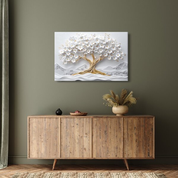 Slika – 3D elegantno drvo života puno cvijeća (90x60 cm)