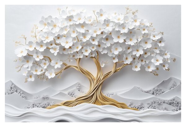 Slika – 3D elegantno drvo života puno cvijeća (90x60 cm)