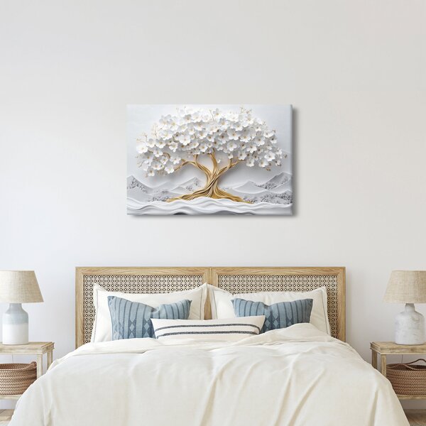Slika – 3D elegantno drvo života puno cvijeća (90x60 cm)
