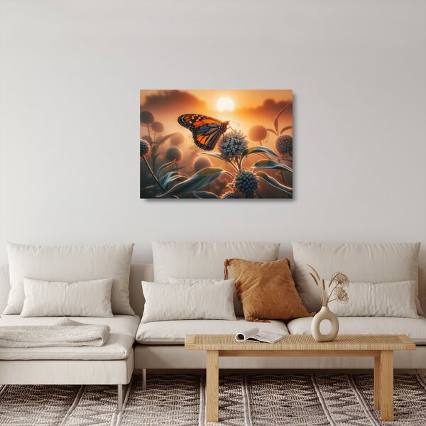 Staklena slika – Leptir u zalazećem suncu (70x50 cm)