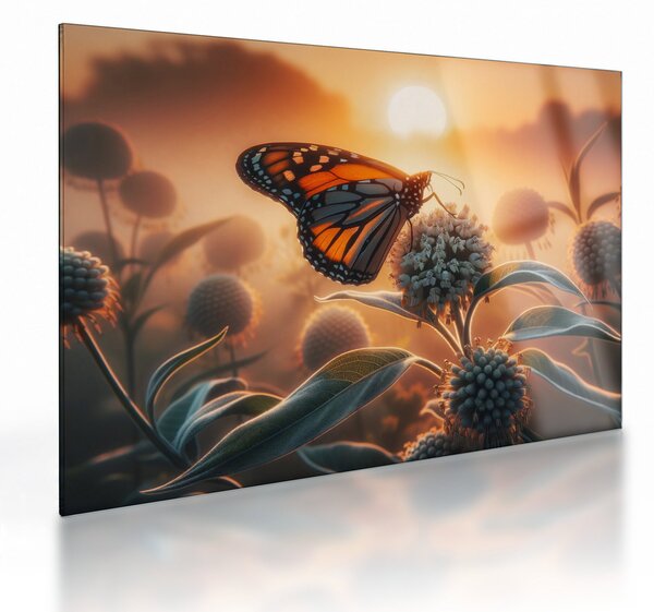 Staklena slika – Leptir u zalazećem suncu (70x50 cm)