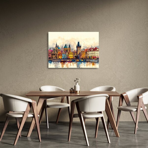 Staklena slika - Jesen u oslikanom gradu (70x50 cm)