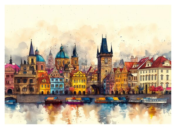 Staklena slika - Jesen u oslikanom gradu (70x50 cm)