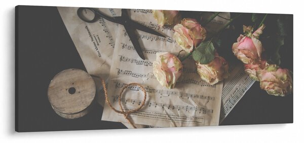 Slika glazbenih nota i ruža (120x50 cm)