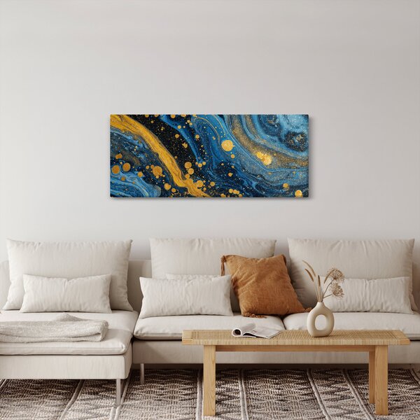 Slika - Plava apstrakcija sa zlatom (120x50 cm)