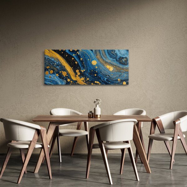 Slika - Plava apstrakcija sa zlatom (120x50 cm)