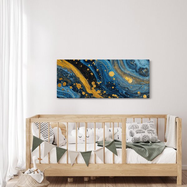 Slika - Plava apstrakcija sa zlatom (120x50 cm)