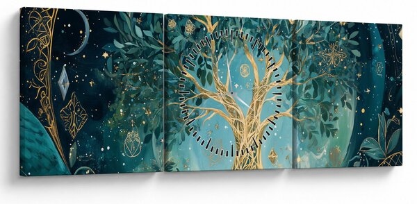Slika – Drvo života u svemiru (sa satom) (90x30 cm)