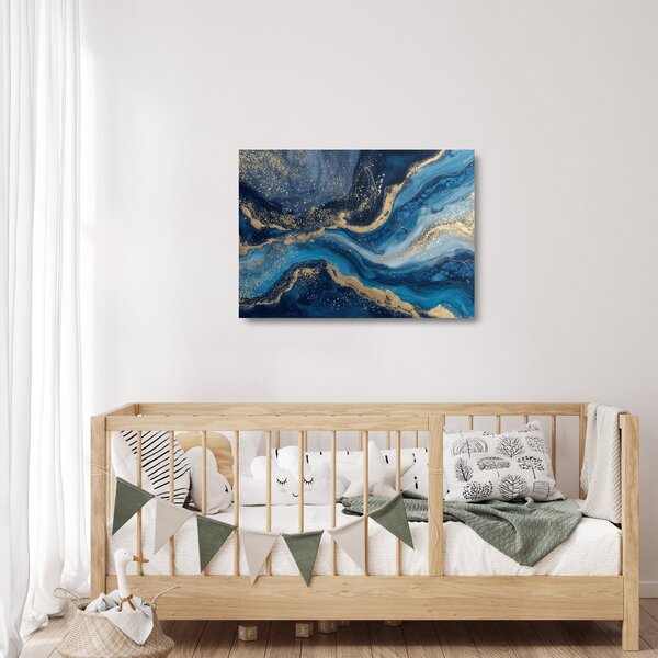 Staklena slika - Apstraktni plavo-zlatni mramor (70x50 cm)