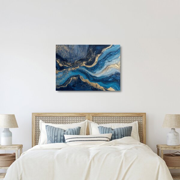Staklena slika - Apstraktni plavo-zlatni mramor (70x50 cm)