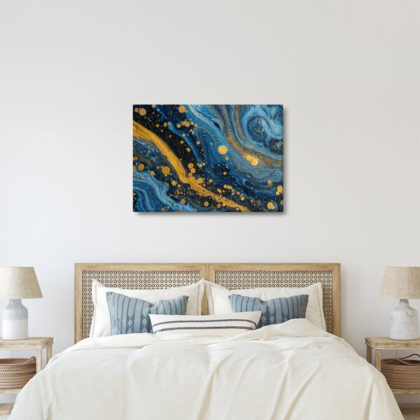Slika - Plava apstrakcija sa zlatom (70x50 cm)