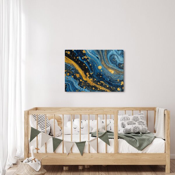 Slika - Plava apstrakcija sa zlatom (70x50 cm)