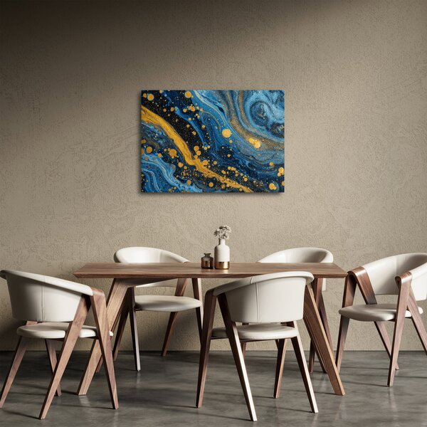 Slika - Plava apstrakcija sa zlatom (70x50 cm)