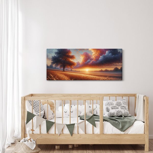 Slika – Zalazak sunca na polju (120x50 cm)