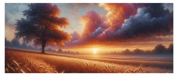 Slika – Zalazak sunca na polju (120x50 cm)