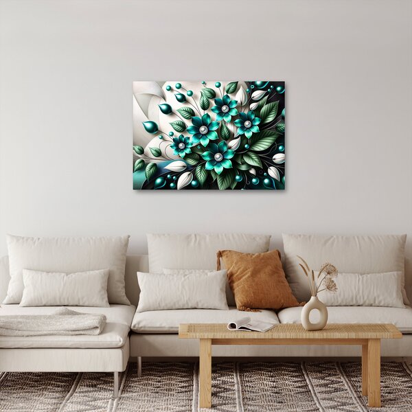 Slika - 3D tirkizni cvjetovi (70x50 cm)