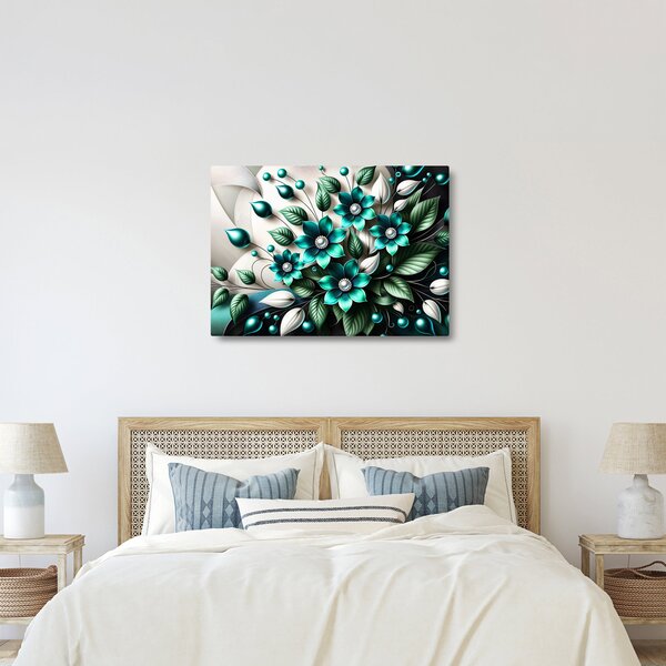 Slika - 3D tirkizni cvjetovi (70x50 cm)
