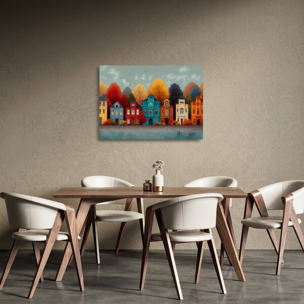 Staklena slika - Oslikani jesenski grad (70x50 cm)