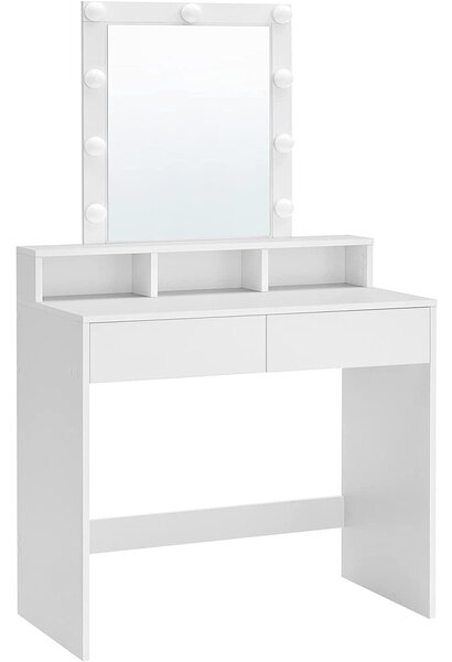 Toaletni stol s ogledalom i podesivim svjetlom, 80 x 145 x 40 cm, bijeli | VASAGLE