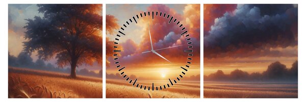 Slika – Zalazak sunca na polju (sa satom) (90x30 cm)