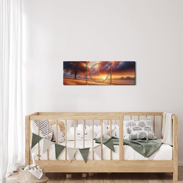 Slika – Zalazak sunca na polju (sa satom) (90x30 cm)