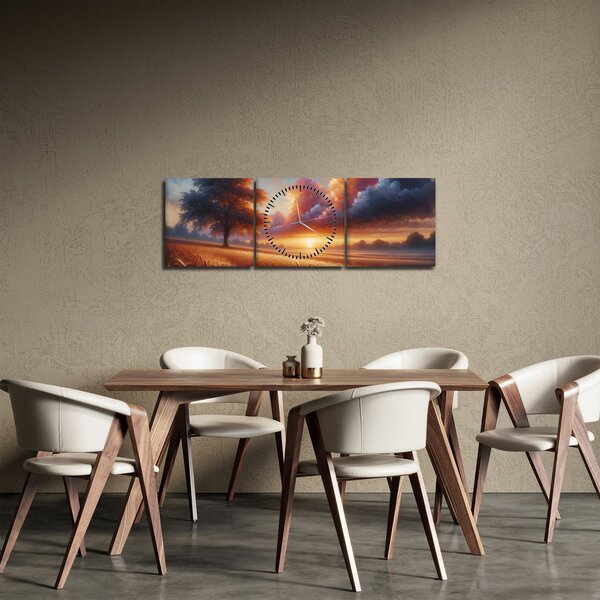 Slika – Zalazak sunca na polju (sa satom) (90x30 cm)