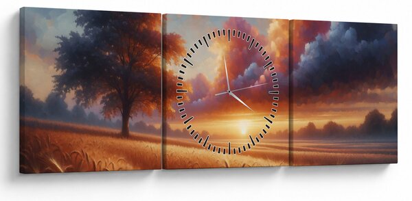 Slika – Zalazak sunca na polju (sa satom) (90x30 cm)