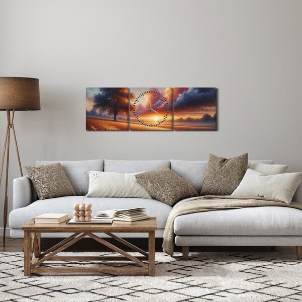 Slika – Zalazak sunca na polju (sa satom) (90x30 cm)