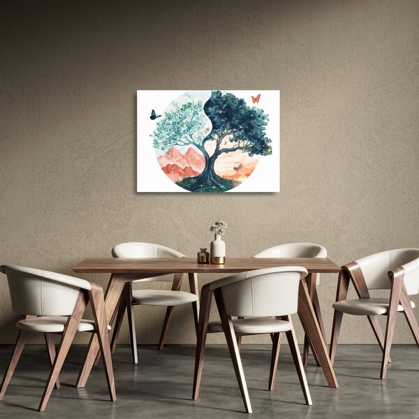 Staklena slika – Akvarelno drvo puno života (70x50 cm)