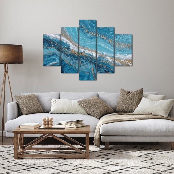 Slika - Svijetloplavi mramor sa zlatom I. (150x105 cm)