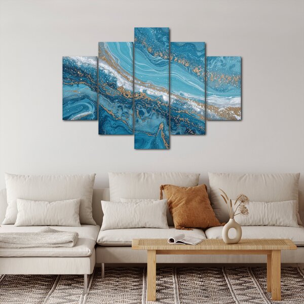 Slika - Svijetloplavi mramor sa zlatom I. (150x105 cm)