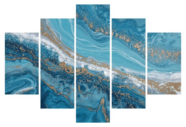 Slika - Svijetloplavi mramor sa zlatom I. (150x105 cm)